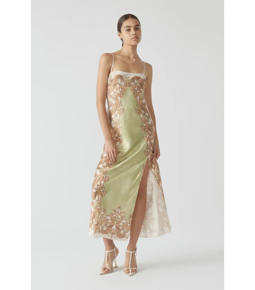 Antipodean Torrent Side Split Midi Dress Green Print Size AU 12 for rent on The Volte - main image