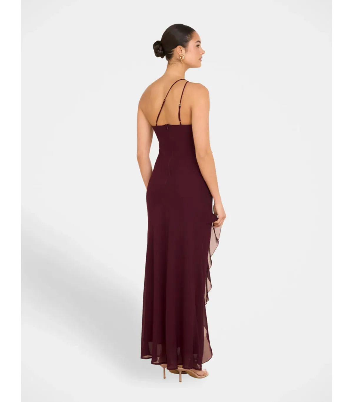 Pilgrim Dietrich One Shoulder Maxi Gown Burgundy Size AU 8 - Image 4