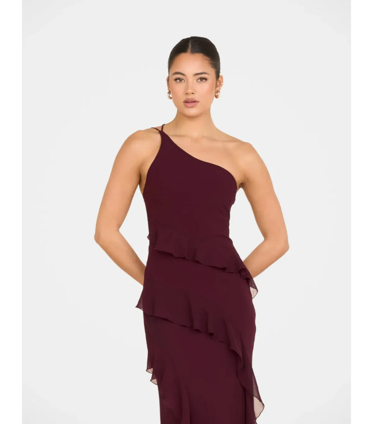 Pilgrim Dietrich One Shoulder Maxi Gown Burgundy Size AU 8 - Image 3