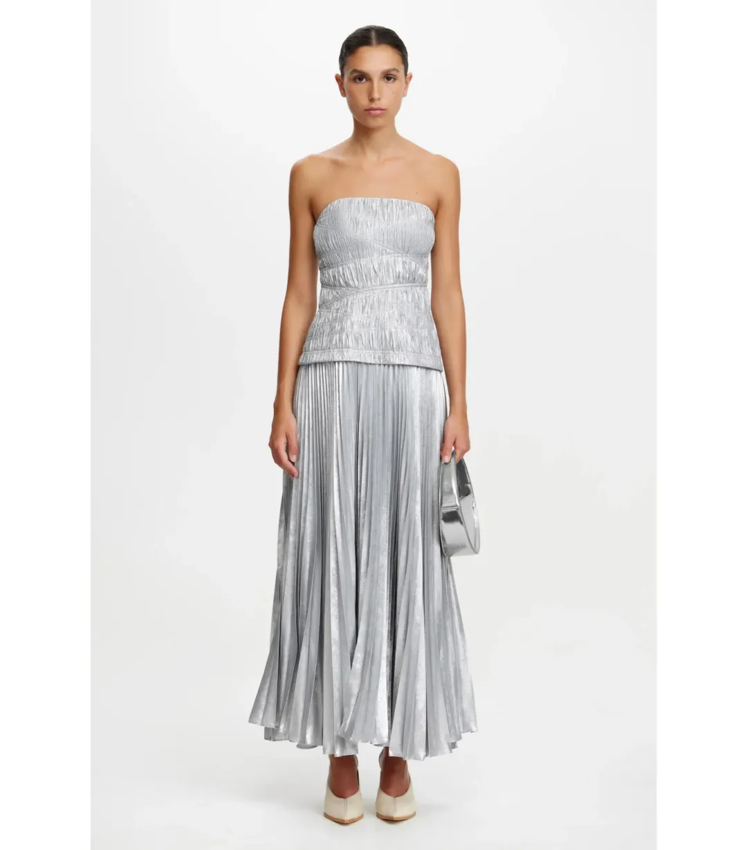 Acler Rockland Midi Dress in Dove Metallic Size AU 6 for rent on The Volte - main image