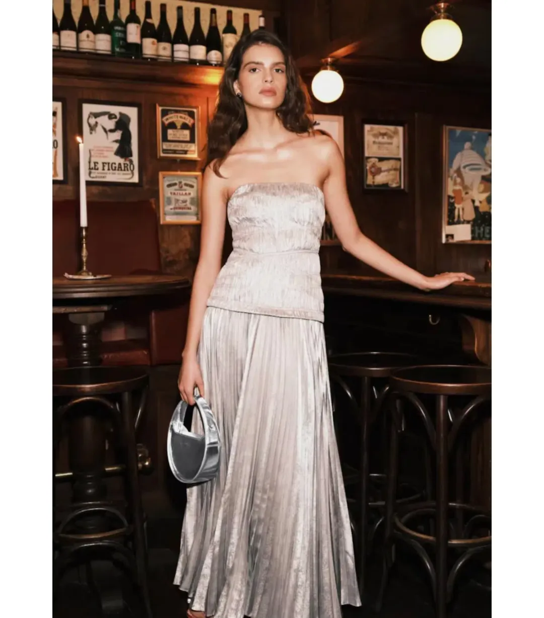 Acler Rockland Midi Dress in Dove Metallic Size AU 6 for rent on The Volte - main image