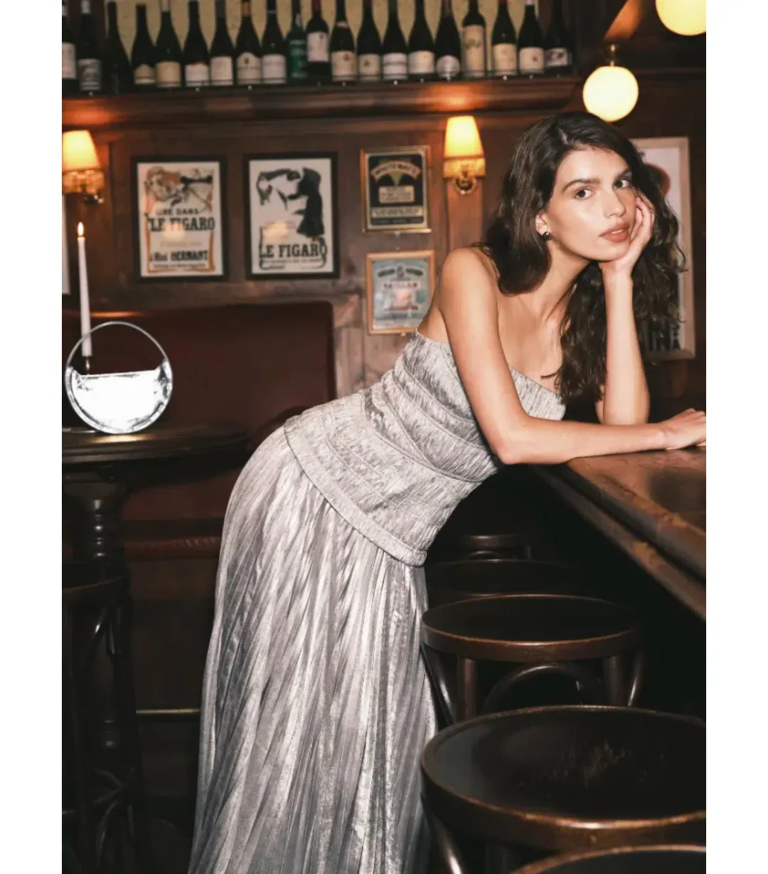 Acler Rockland Midi Dress in Dove Metallic Size AU 6 for rent on The Volte - main image