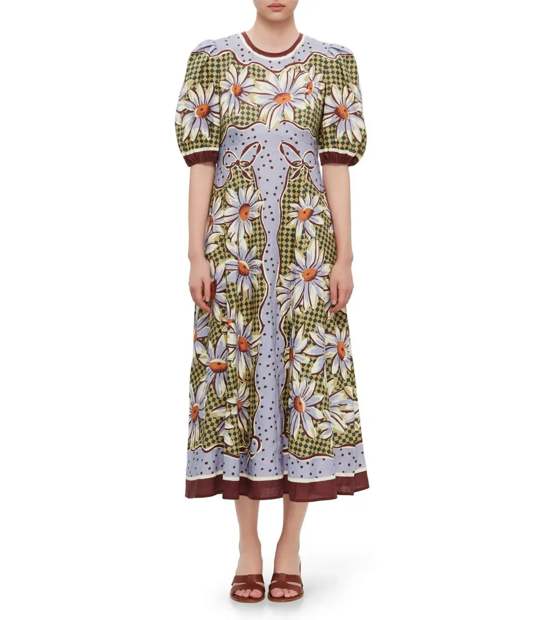 Alemais Daisy Linen Midi Dress Multi Size AU 12 for rent on The Volte - main image