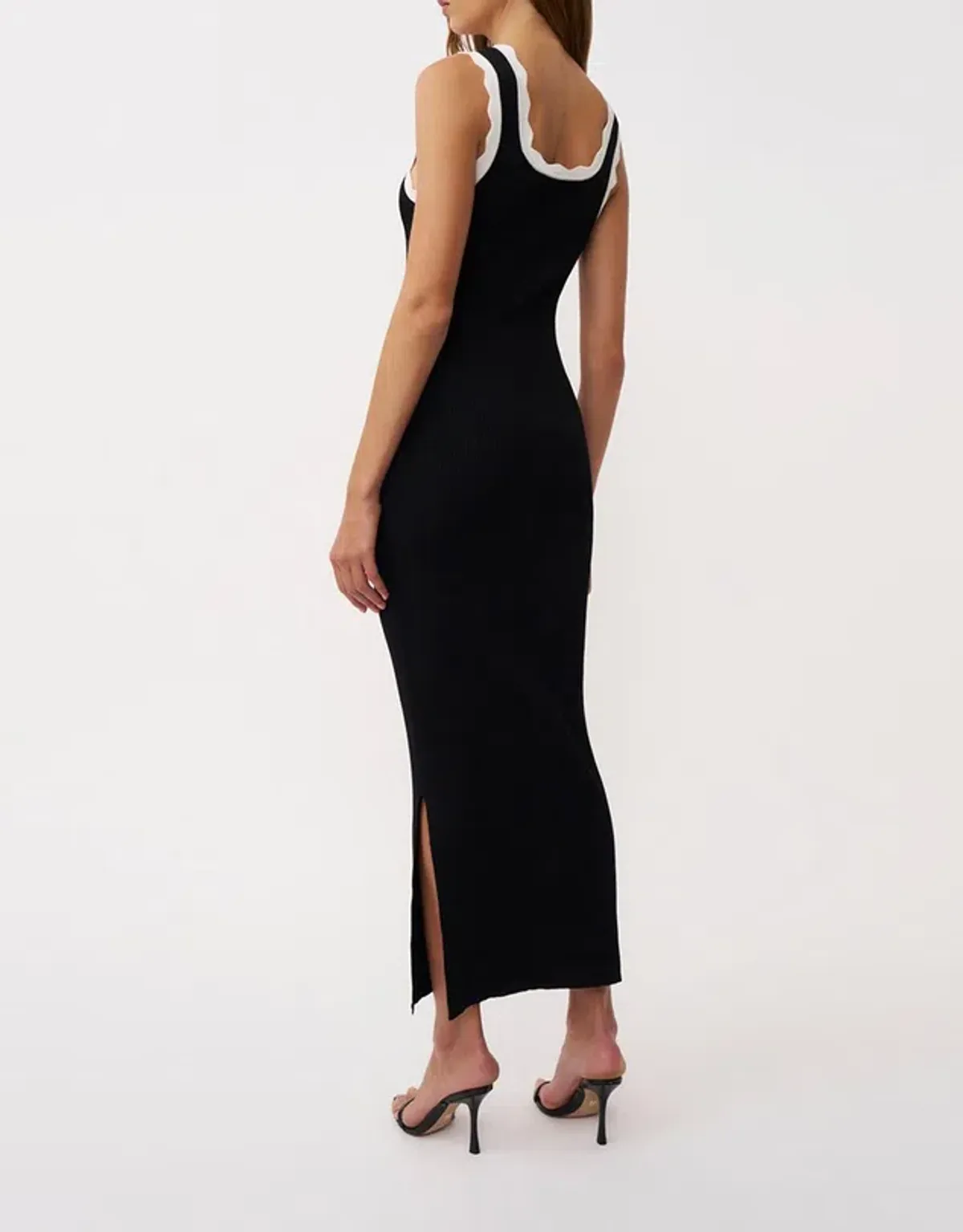 By Johnny Scallop Trip Knit Midi Dress Black/White Size AU10 - Image 3