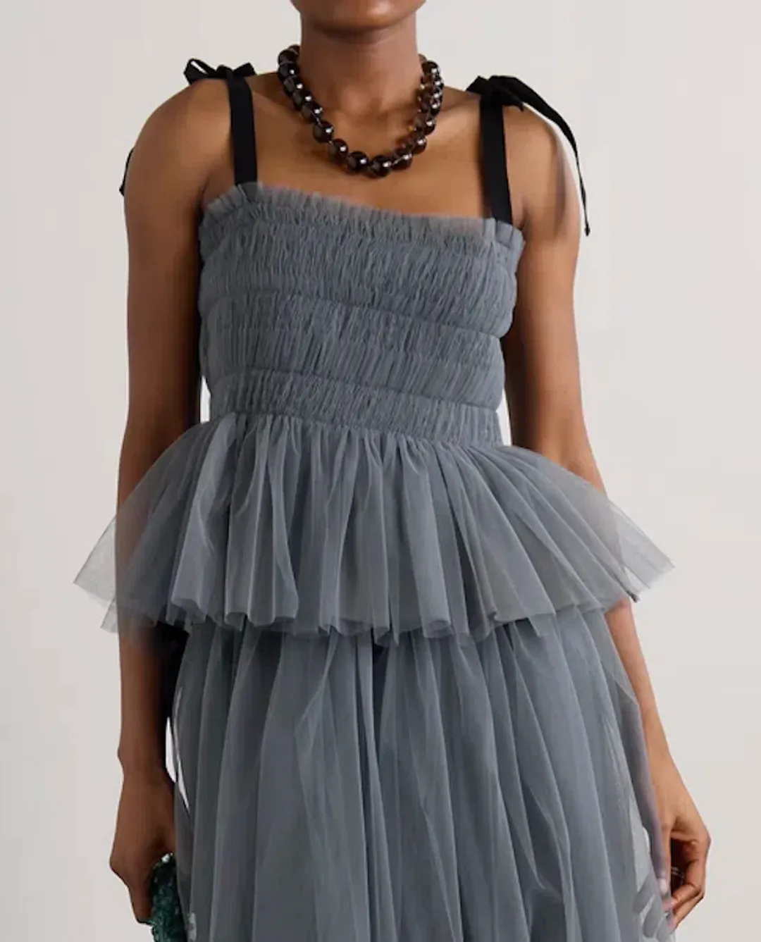 Molly Goddard Lydia Shirred Tulle Top Grey Size 8 for rent on The Volte - main image