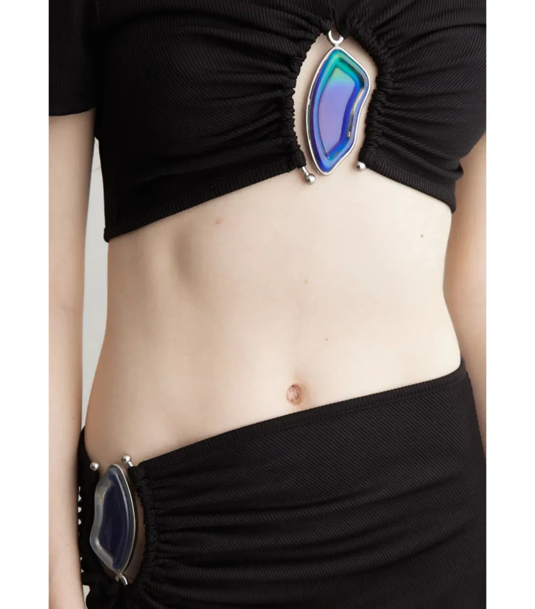 Christopher Esber Moodstone Ruched Crop T-Shirt and Maxi Skirt Black Size AU 8 for rent on The Volte - main image