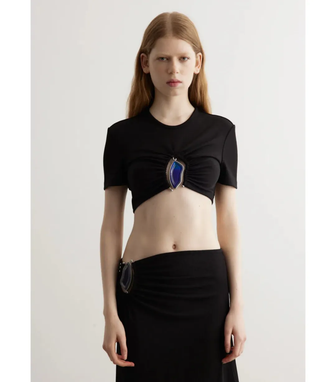 Christopher Esber Moodstone Ruched Crop T-Shirt and Maxi Skirt Black Size AU 8 for rent on The Volte - main image