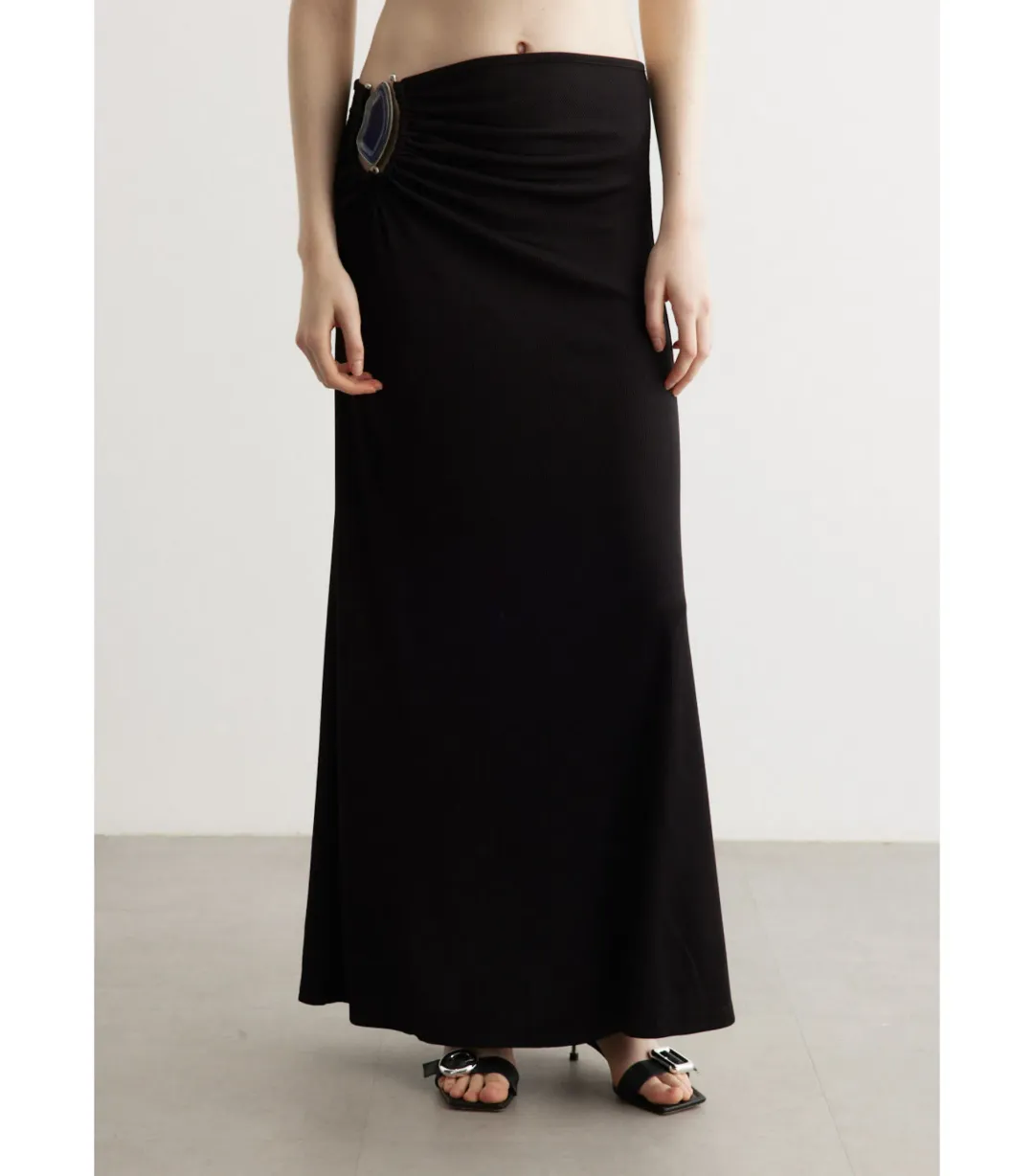Christopher Esber Moodstone Ruched Crop T-Shirt and Maxi Skirt Black Size AU 8 for rent on The Volte - main image