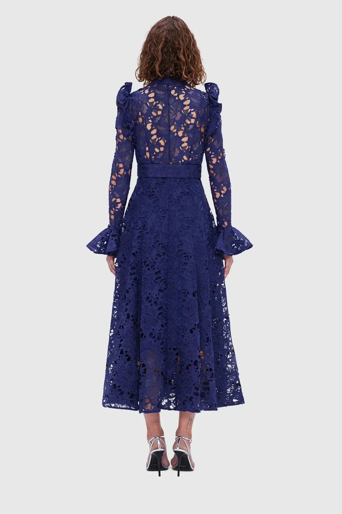 Leo Lin Aliyah Lace Butterfly Sleeve Midi Dress Oxford Blue Size 10  - Image 4