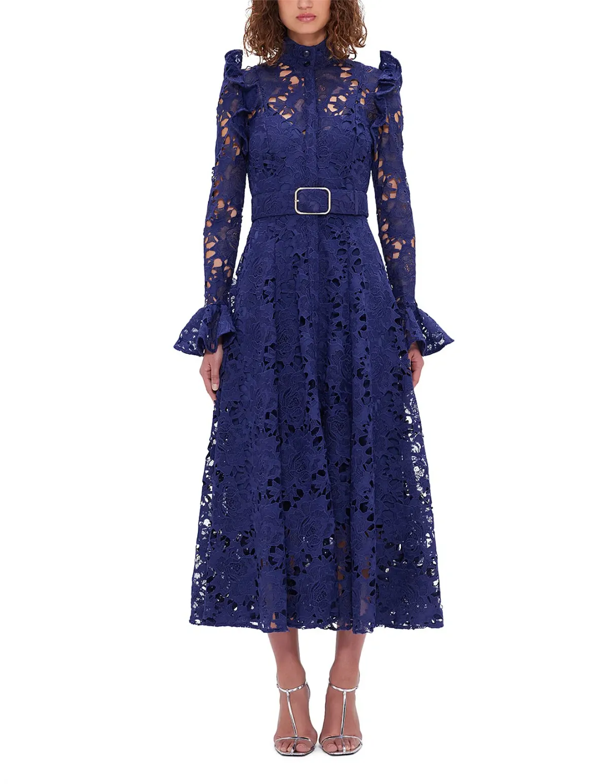 Leo Lin Aliyah Lace Butterfly Sleeve Midi Dress Oxford Blue Size 10  - Image 2