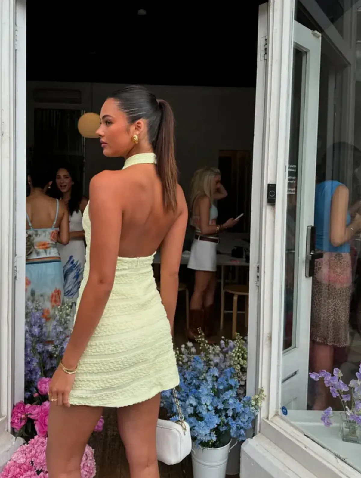 With Harper Lu Textured Halter Mini Dress Lemon Yellow Size XS/Au 6 - Image 2