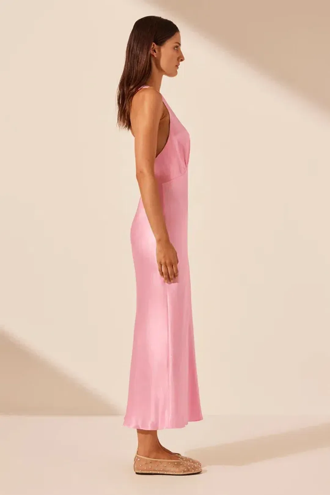 La Lune Plunged Cross Back Midi Dress Pink Size 10 for rent on The Volte - main image