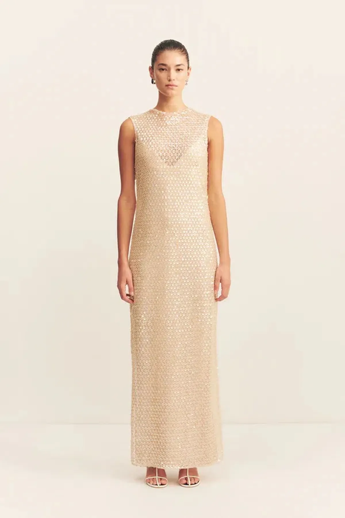 Shona Joy Everly High Neck Sleeveless Maxi Dress Macadamia Size 10 - Image 3