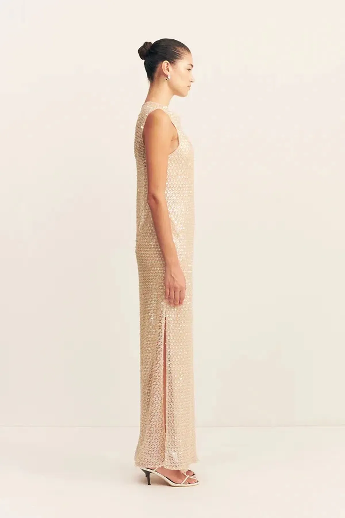 Shona Joy Everly High Neck Sleeveless Maxi Dress Macadamia Size 10 - Image 4