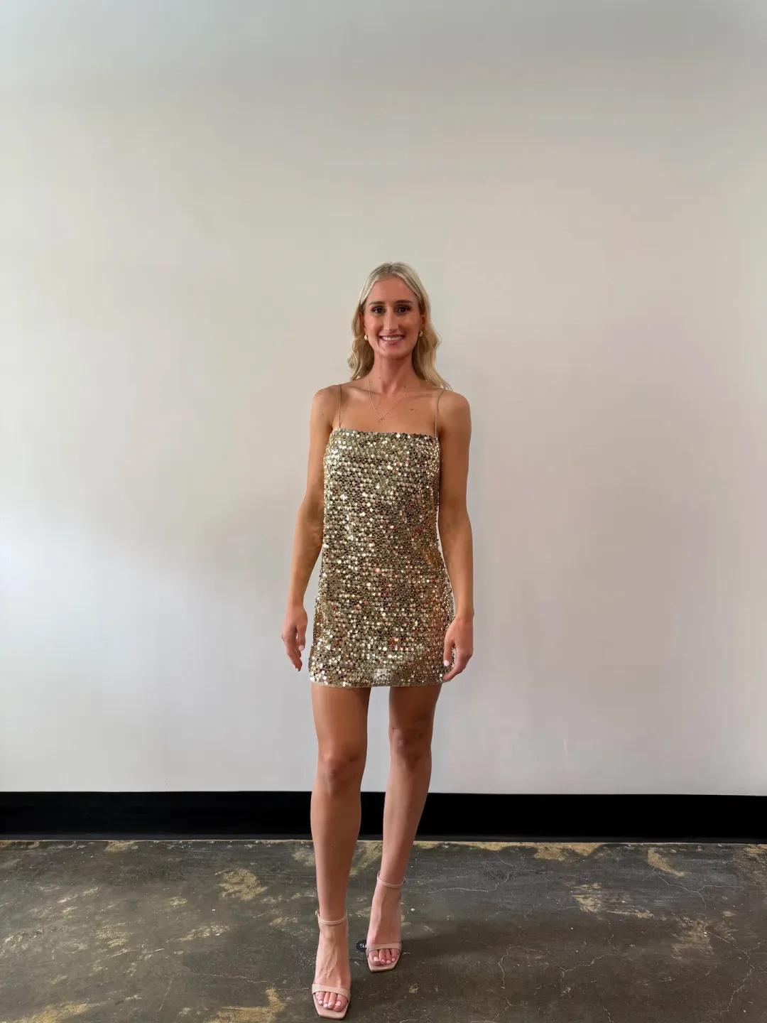 Shona Joy Bria Mini  Dress Gold Sequin Size 10 for rent on The Volte - main image