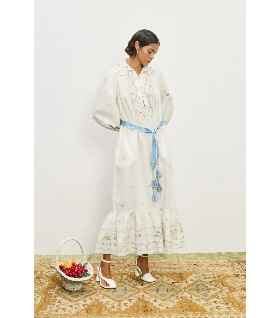 Alemais Giulia Embroidered Midi Dress Cream Size AU 8 for rent on The Volte - main image