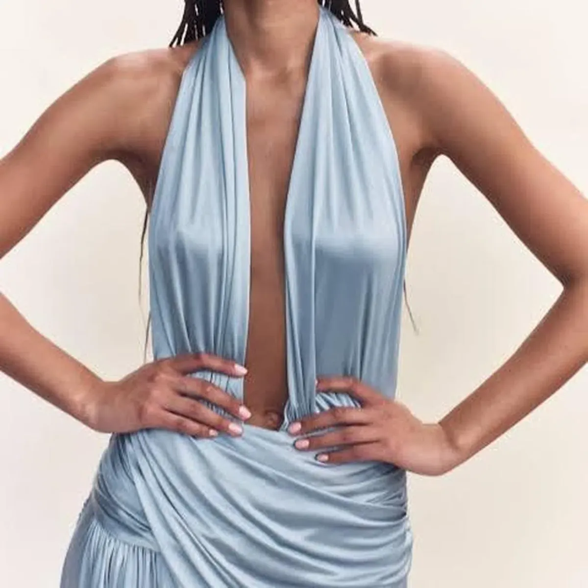 Courtney Zheng Selene Plunge Jersey Maxi Gown Blue Size AU 8  - Image 8