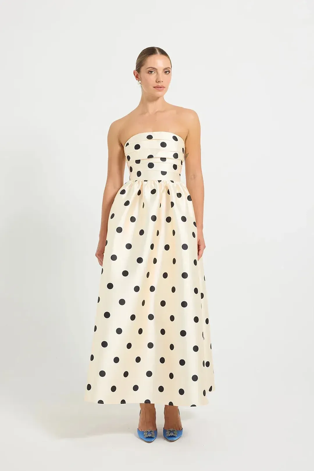 Pasduchas Dottie Strapless Midi Dress Polka Dots Size AU 14 for rent on The Volte - main image