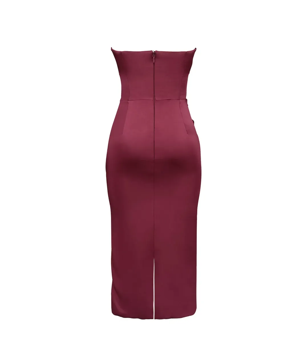 House Of CB Santana Satin Strapless Midi Dress Berry Size M / AU 10 for rent on The Volte - main image