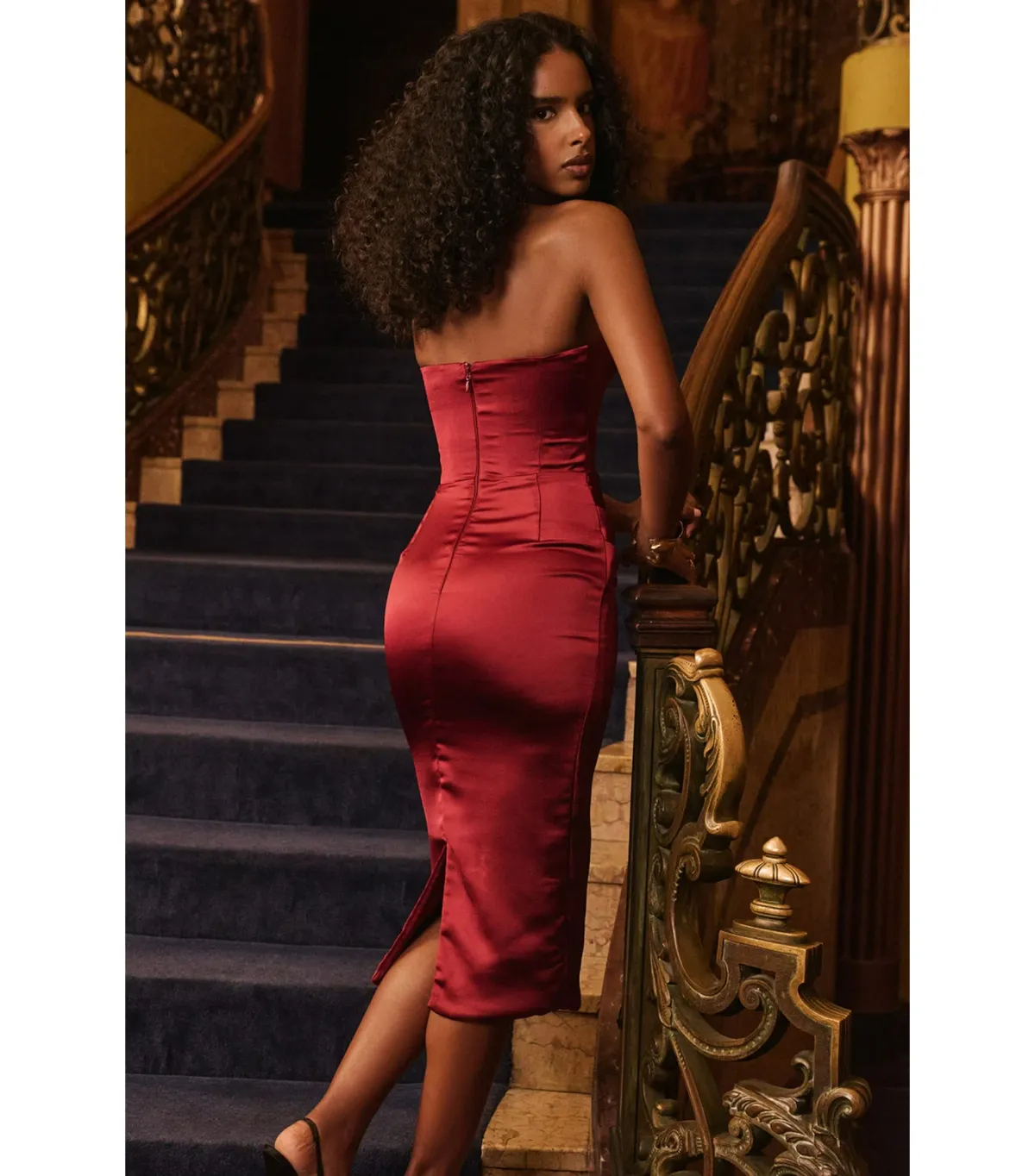 House Of CB Santana Satin Strapless Midi Dress Berry Size M / AU 10 - Image 7