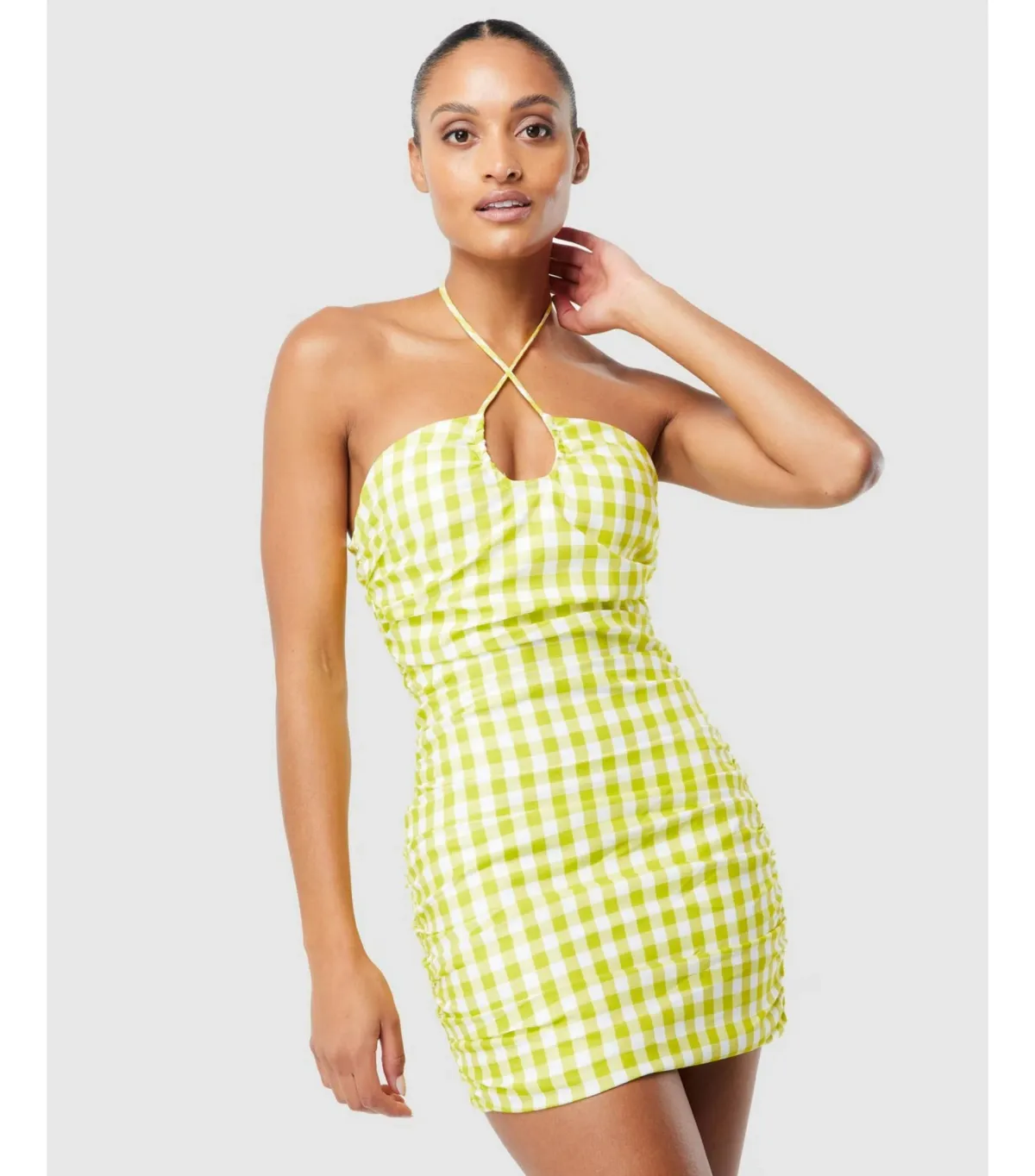 Mossman Check On It Mini Dress Green/Yellow Check Size AU 12 - Image 3