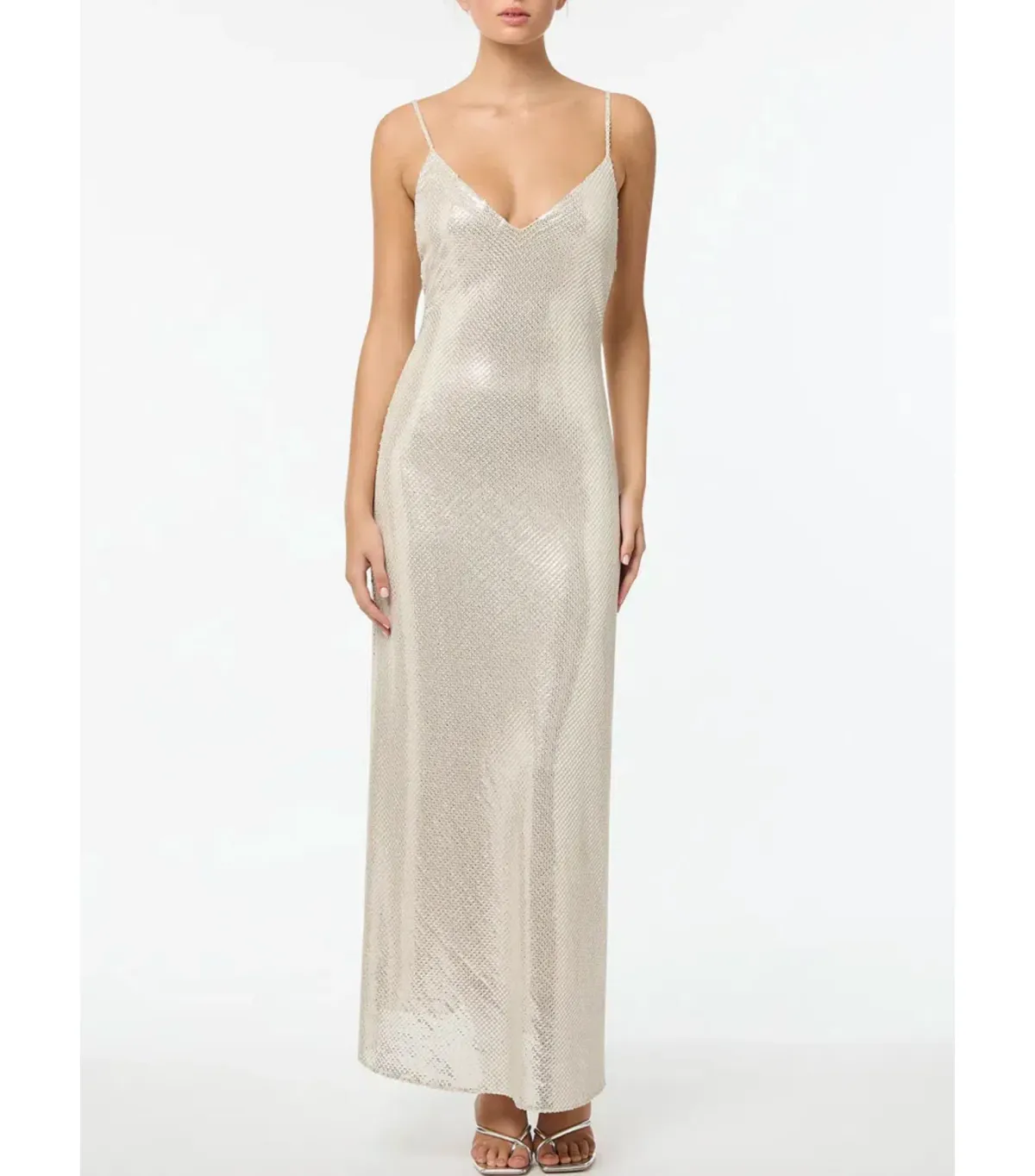 Manning Cartell High Voltage Slip Maxi Dress Nude Silver Sequin Size AU 6  - Image 1
