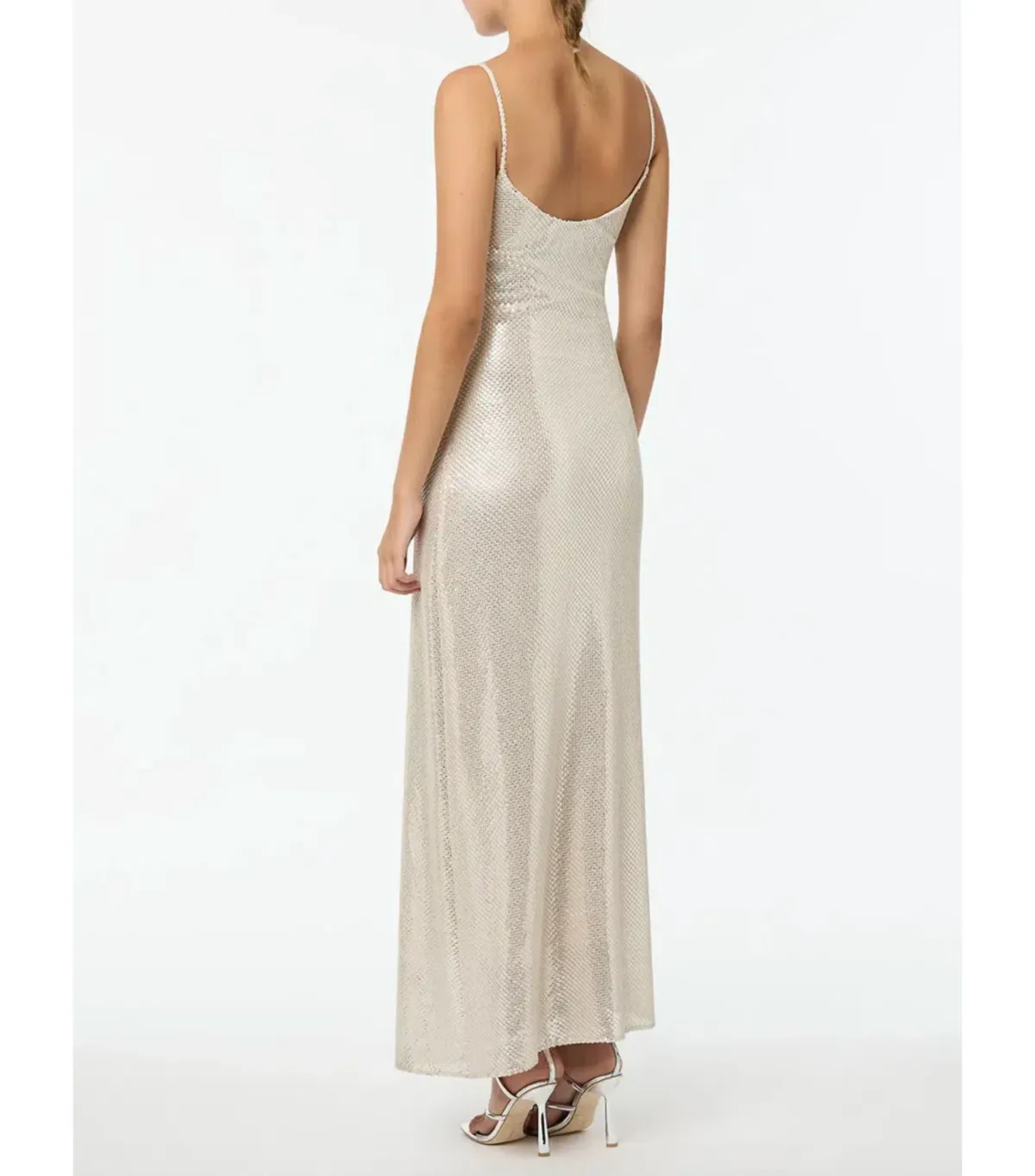 Manning Cartell High Voltage Slip Maxi Dress Nude Silver Sequin Size AU 6  - Image 2