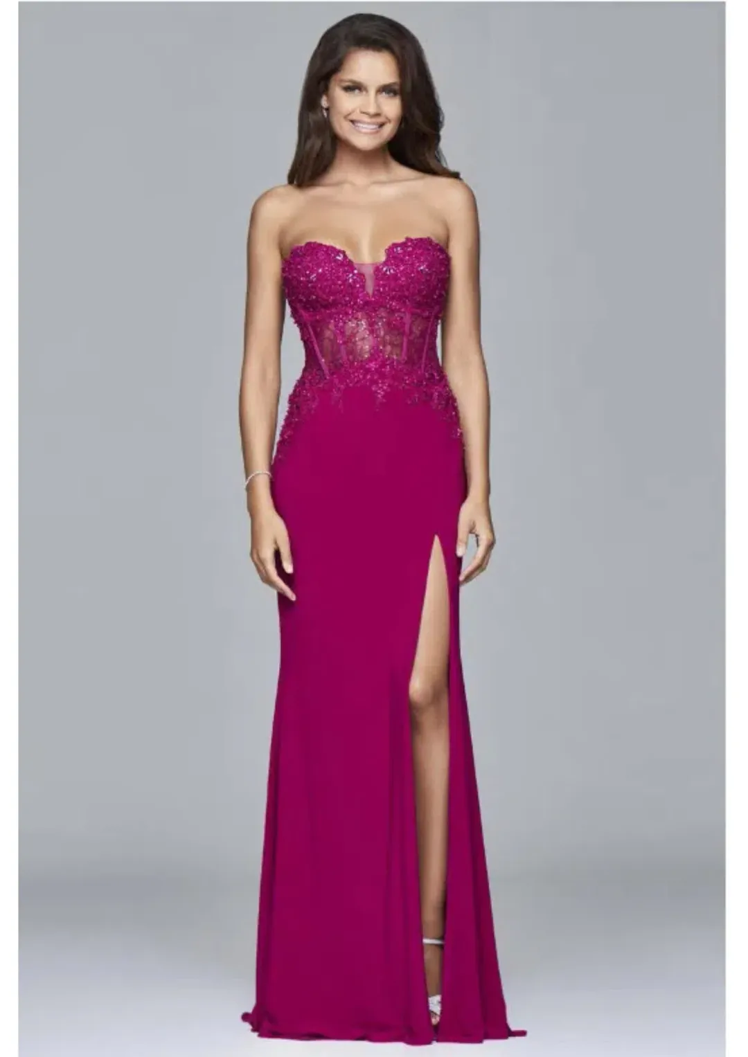 Faviana Sweetheart Strapless Sweetheart Illusion Prom Dress Berry Size 0 / AU 6 for rent on The Volte - main image