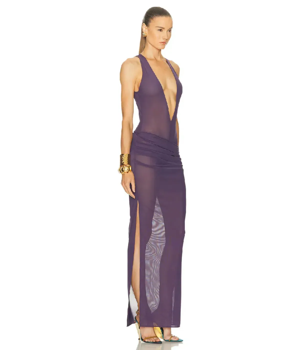 Alex Perry Tucked Halter Column Maxi Dress in Purple AU 8  - Image 2