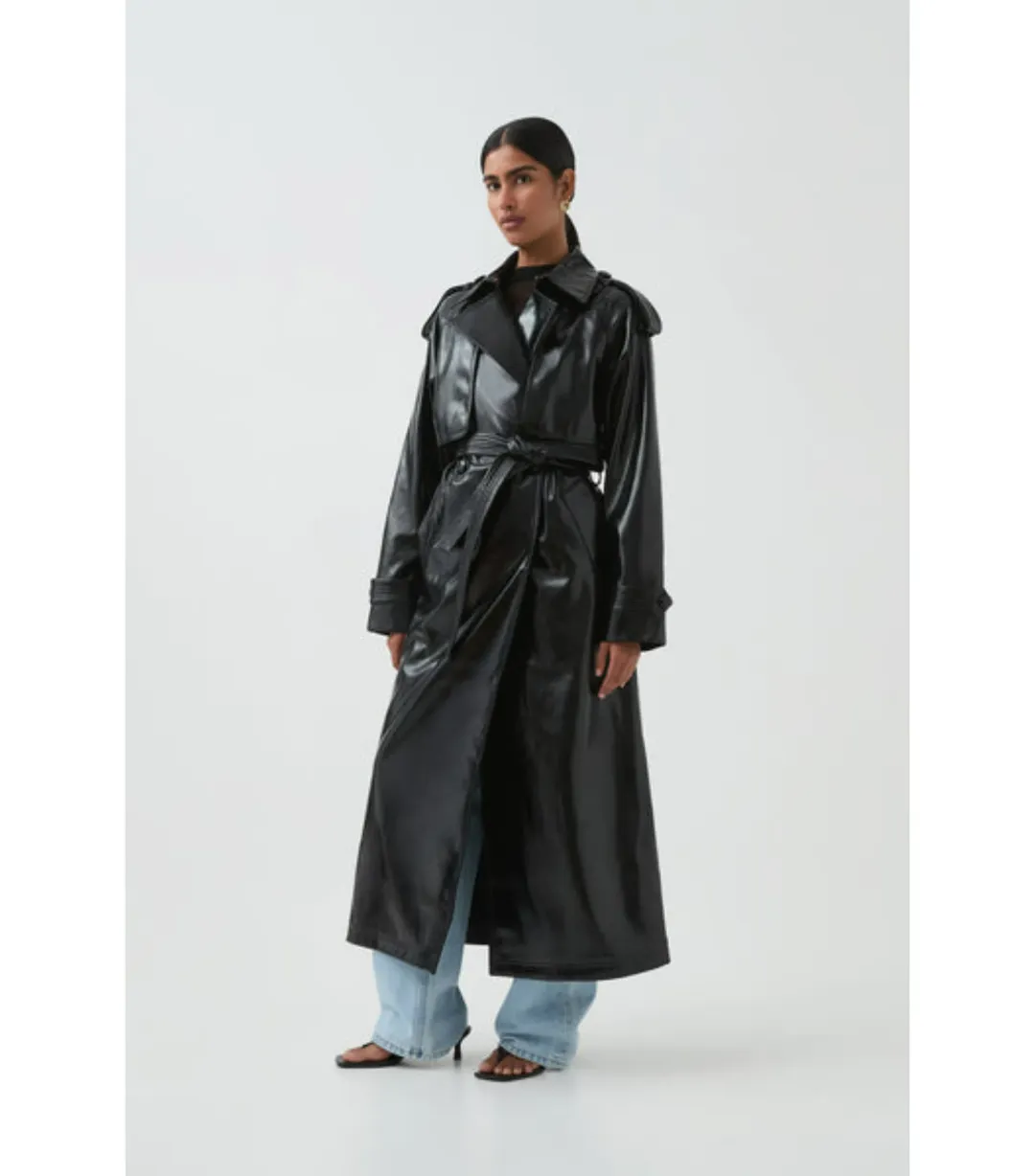 Aje Studio Raven Vegan Leather Trench Black Size AU 10 for rent on The Volte - main image