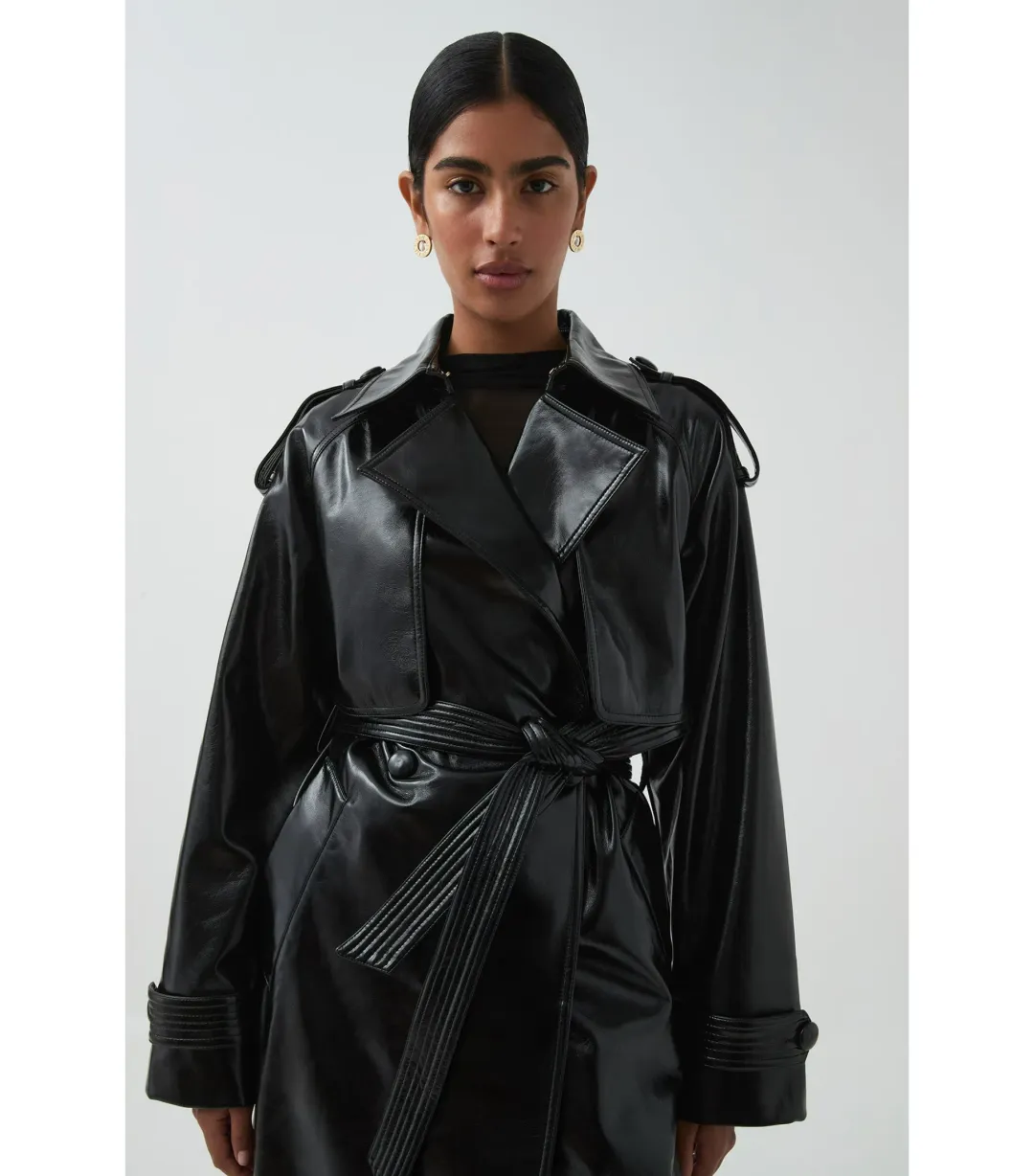 Aje Studio Raven Vegan Leather Trench Black Size AU 10 for rent on The Volte - main image