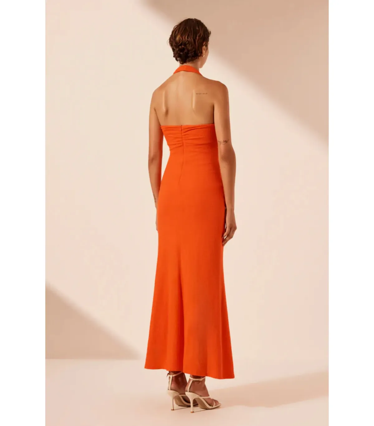 Shona Joy Beau Halter Ruched Midi Dress Hibiscus Size AU 8 - Image 5