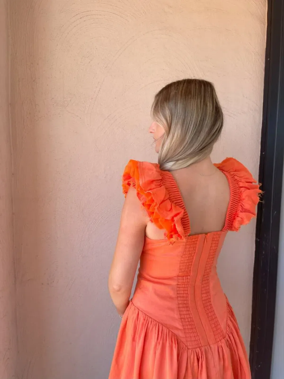 Aje Simone Frill Sleeve Mini Dress Orange Size 8 - Image 3