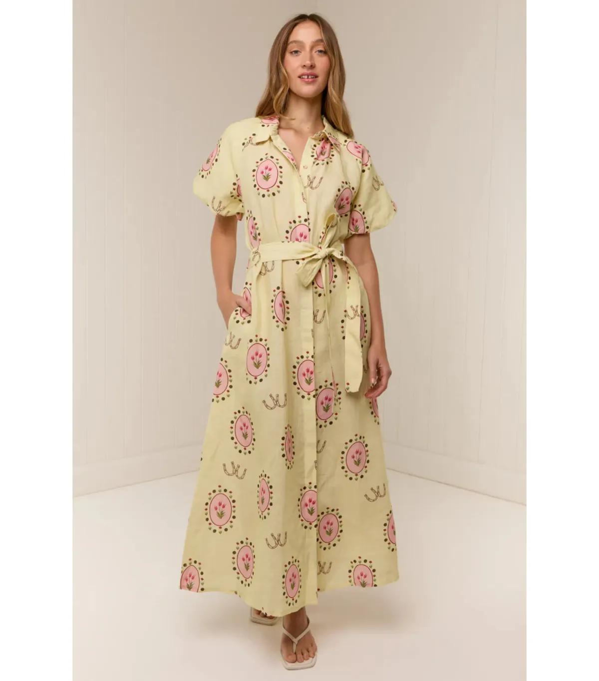 Palm Noosa Marla Maxi Dress in Savanna Tile Yellow Size AU 8 - Image 1