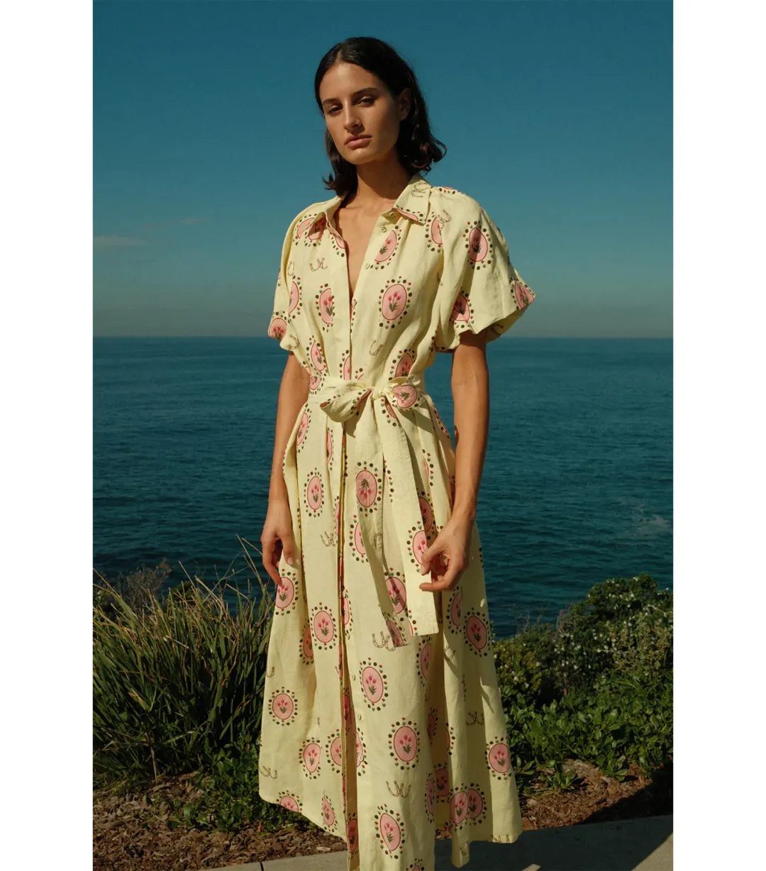 Palm Noosa Marla Maxi Dress in Savanna Tile Yellow Size AU 8 for rent on The Volte - main image