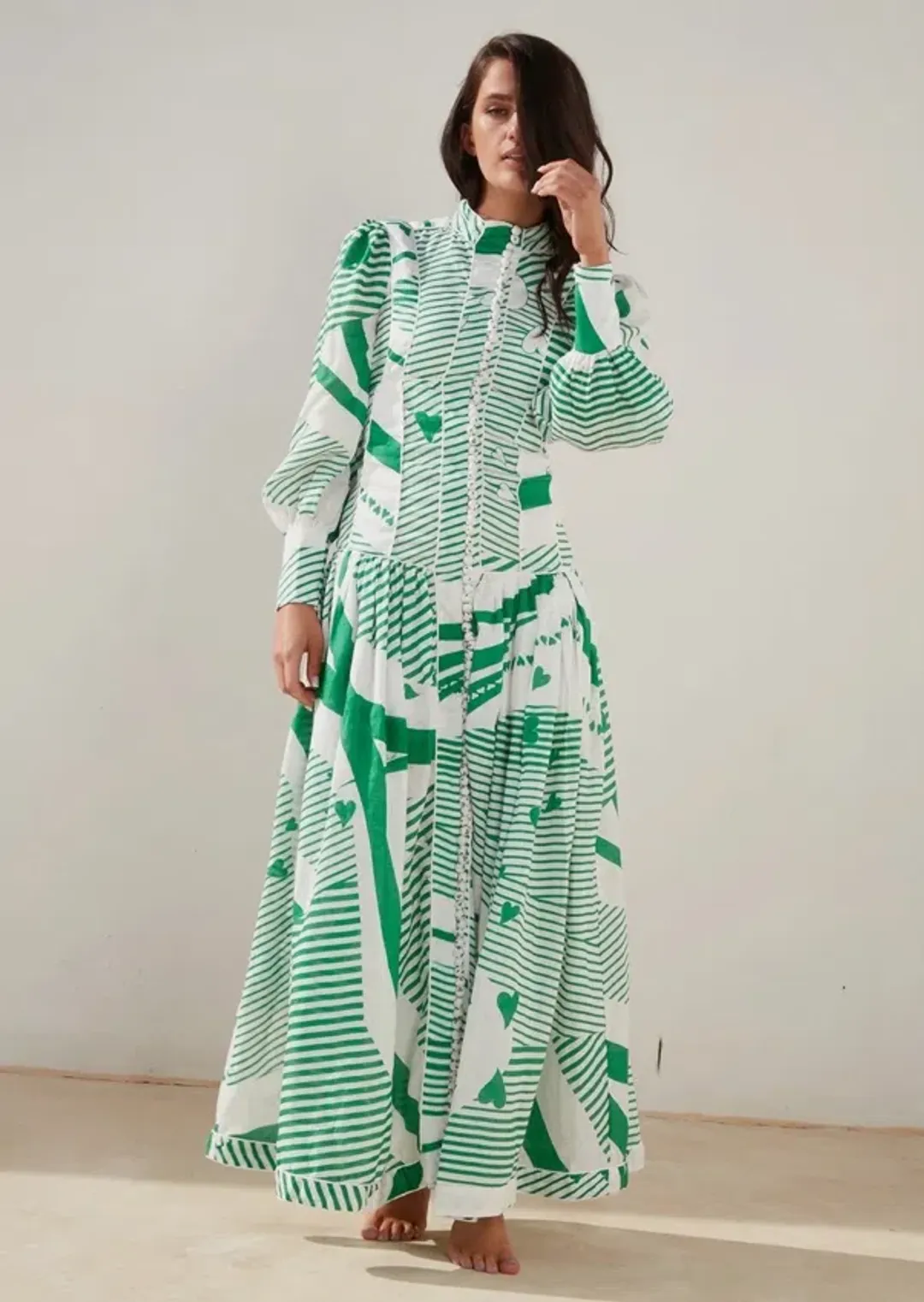 Mackenzie Mode Button Me Up Maxi Dress Green With Envy Size AU 14 for rent on The Volte - main image