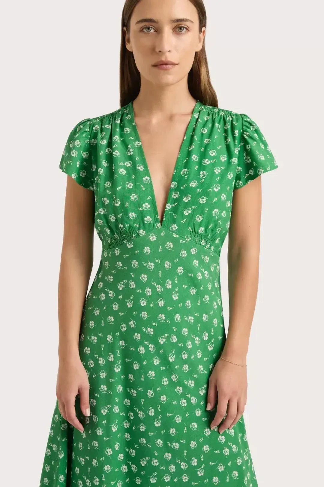 Faithfull The Brand Doriet Midi Dress Suzette Green - Size AU 10 for rent on The Volte - main image