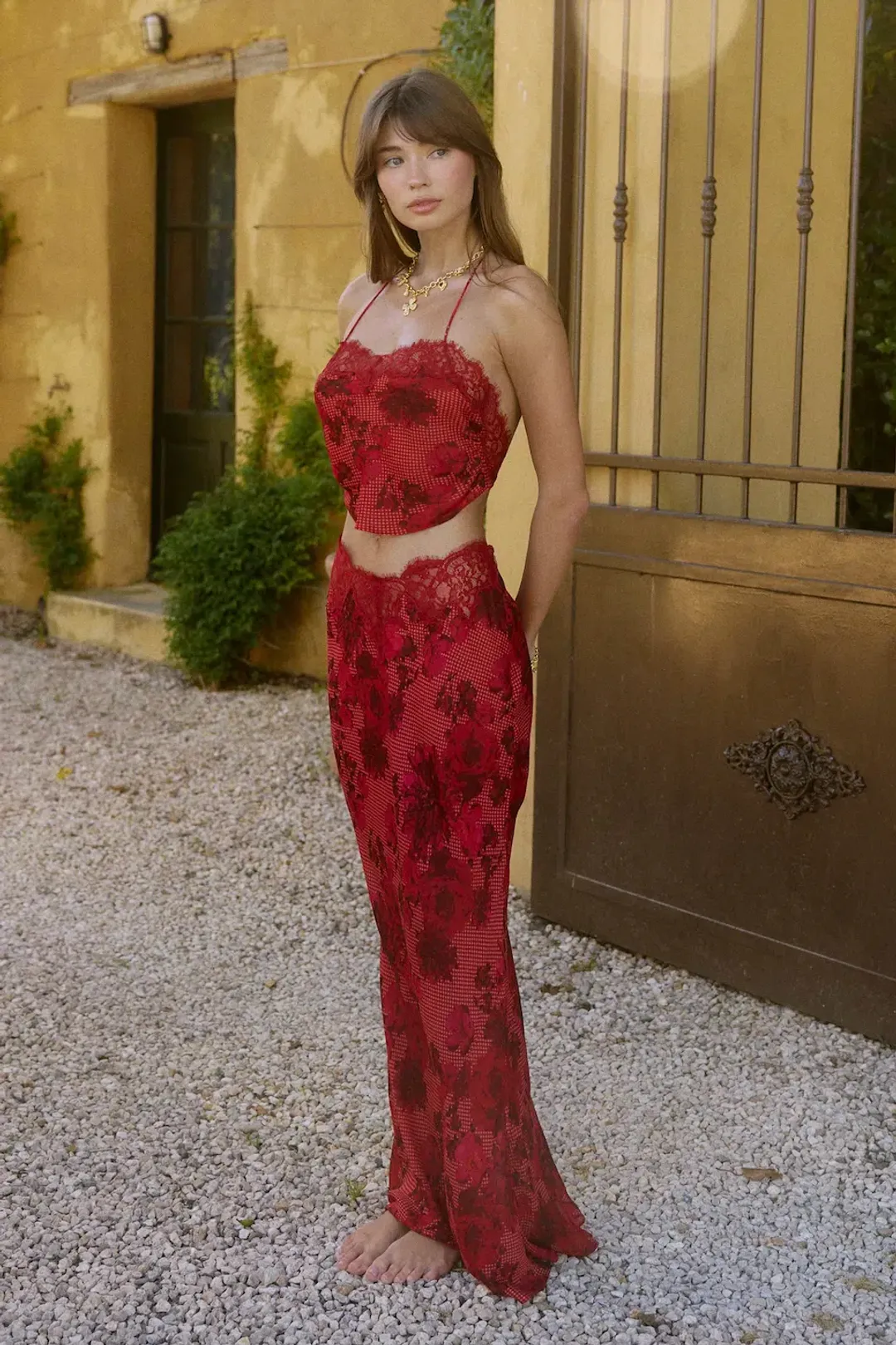 BYDEE FLEURIE MAXI SKIRT & AURELIE TOP IN ROSÉ. SIZE XS / AU 6-8 for rent on The Volte - main image