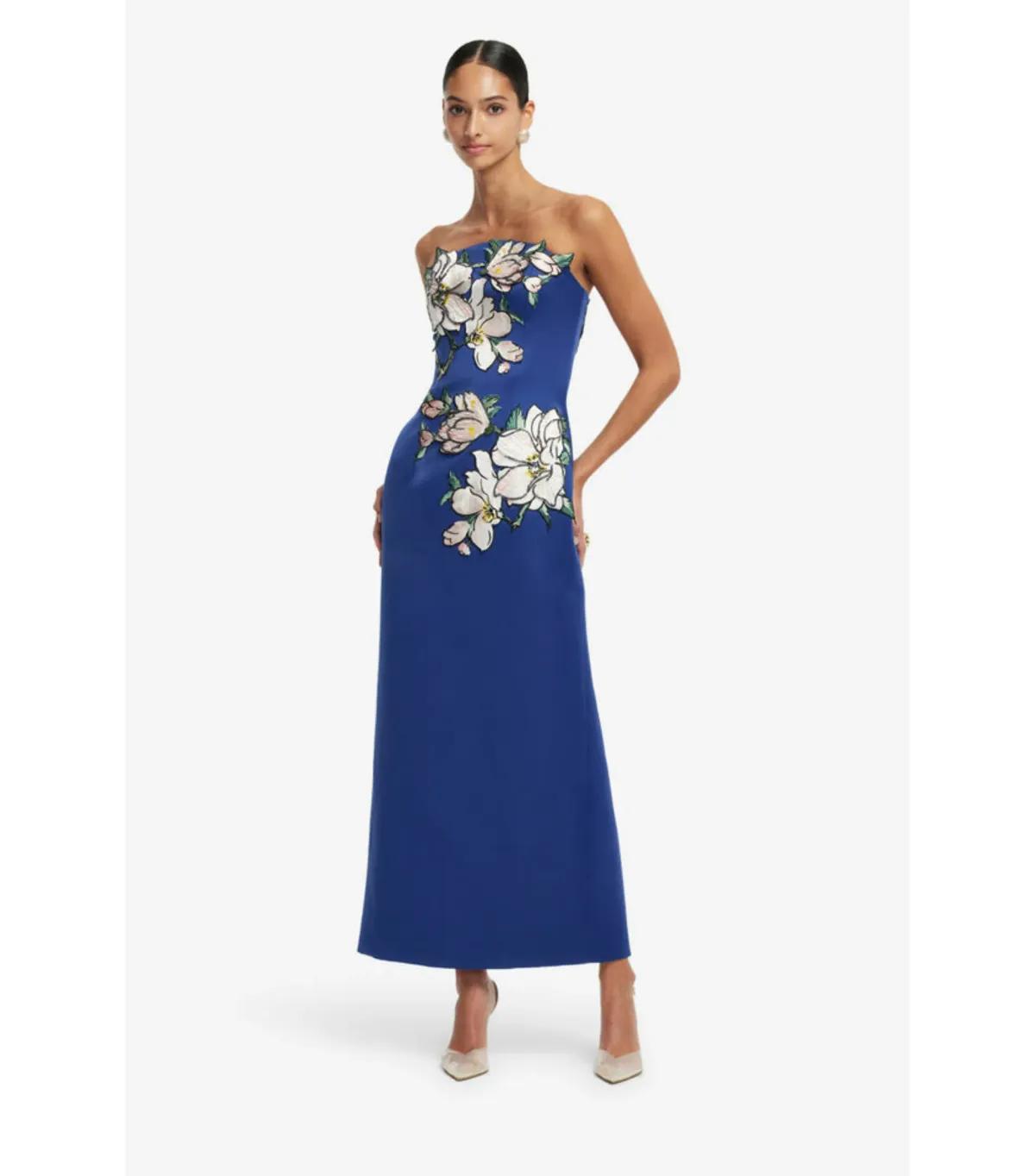 Leo Lin Ava Appliqué Floral Bustier Maxi Dress Midnight Magnolia Print Size AU 6 - Image 1