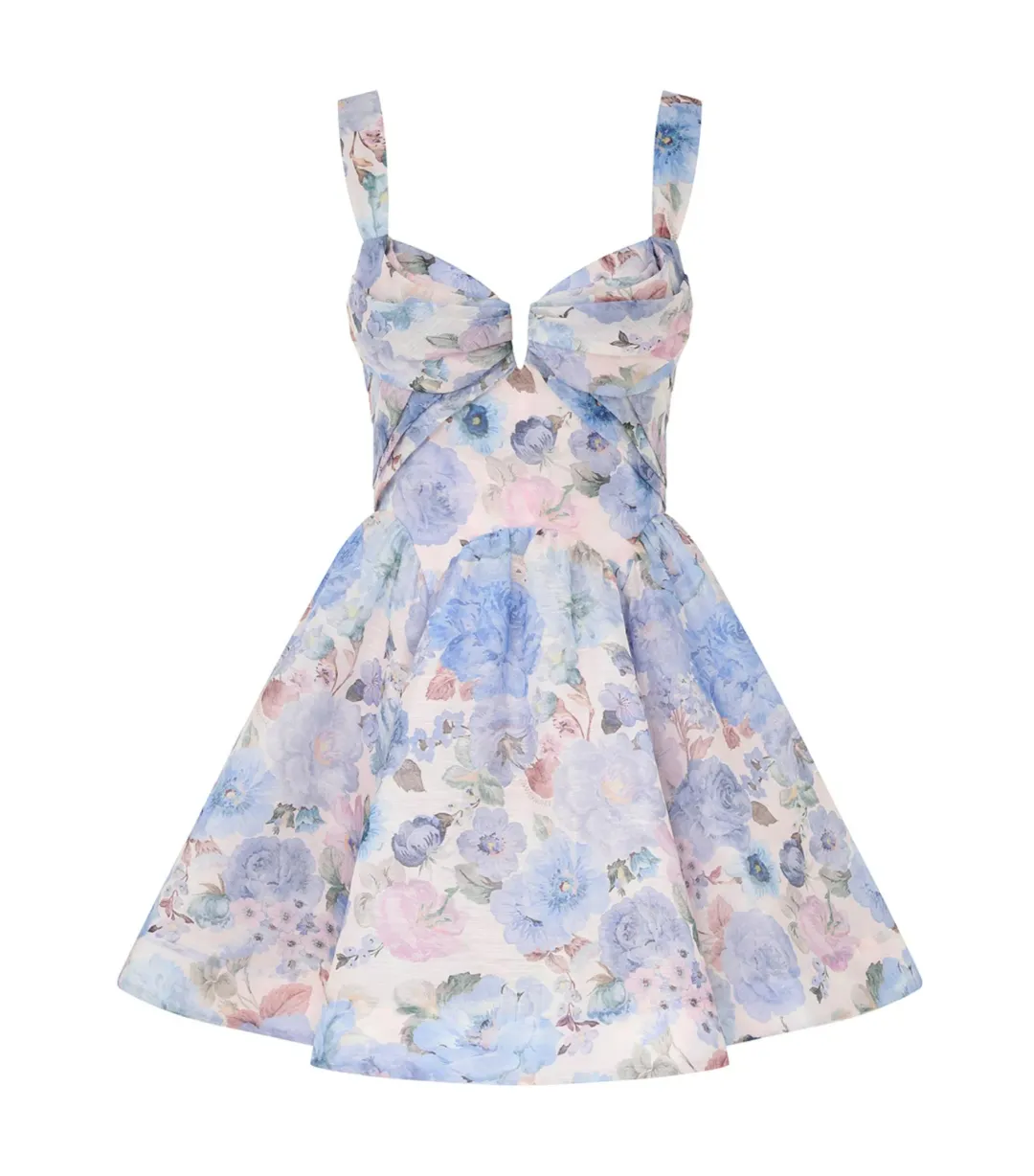 Zimmermann Rebellion Drape Mini Dress In Sky Bloom Size 1 / AU 10 for rent on The Volte - main image