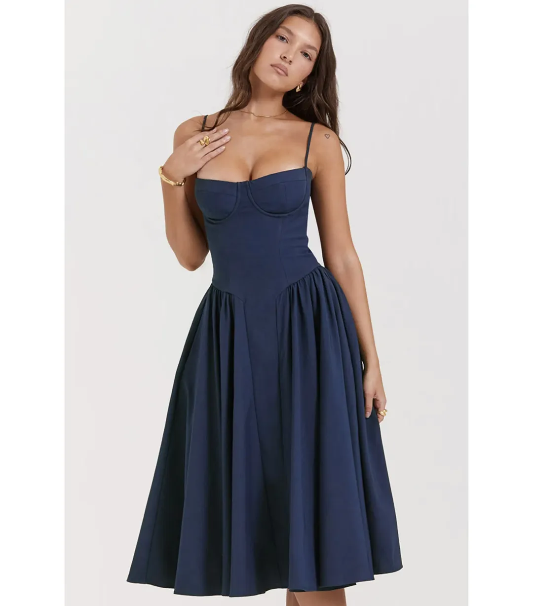 House of CB Samaria Corset Sundress French Navy Size L / AU 12  for rent on The Volte - main image