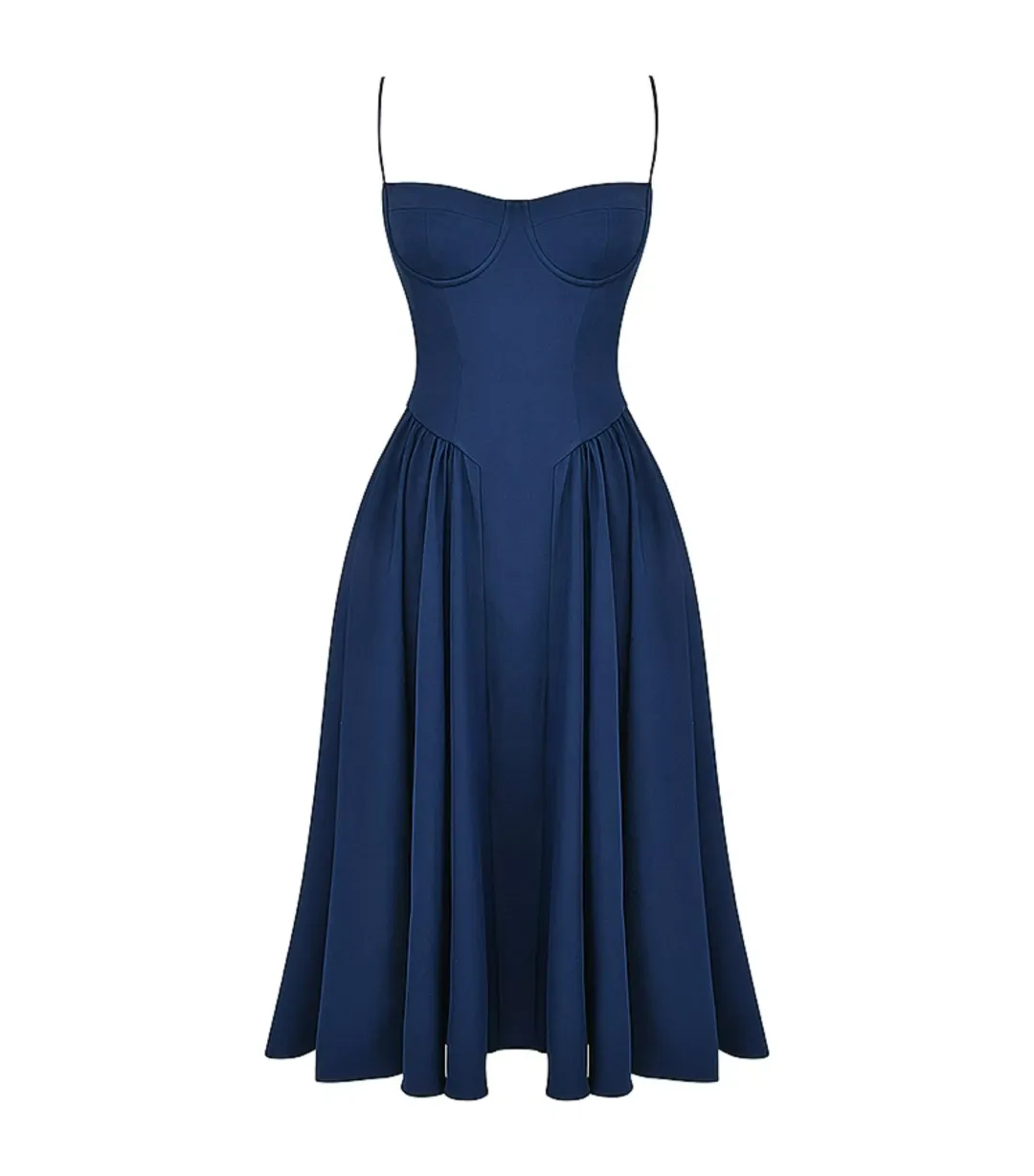 House of CB Samaria Corset Sundress French Navy Size L / AU 12  for rent on The Volte - main image