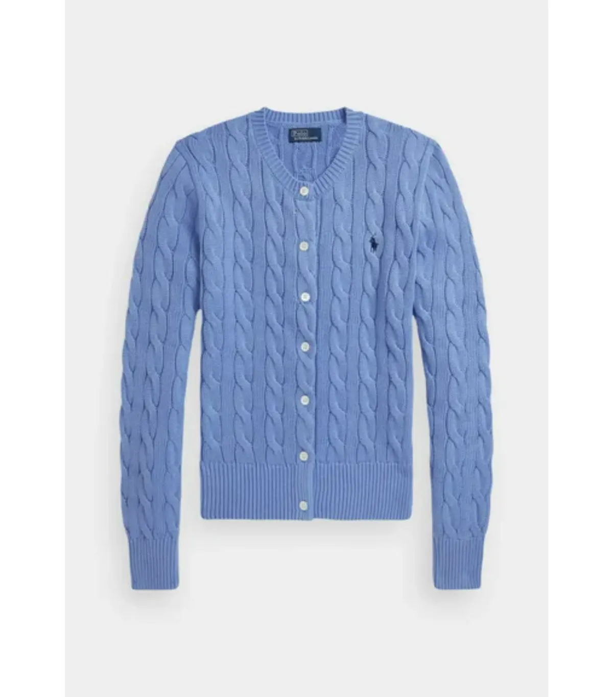 Polo Ralph Lauren Cable-knit Cotton Crewneck Cardigan Blue Size AU 8 - Image 4