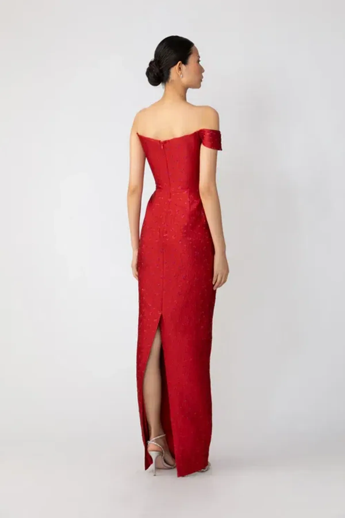 Sau Lee Jackson Jacquard Maxi Gown Red Size AU 8 - Image 2