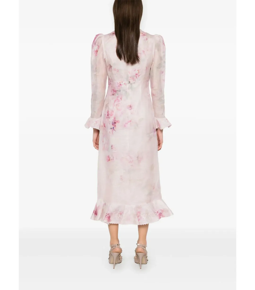 Zimmermann Crush Flower Midi Dress in Pink Floral Size 1 / AU 10 for rent on The Volte - main image