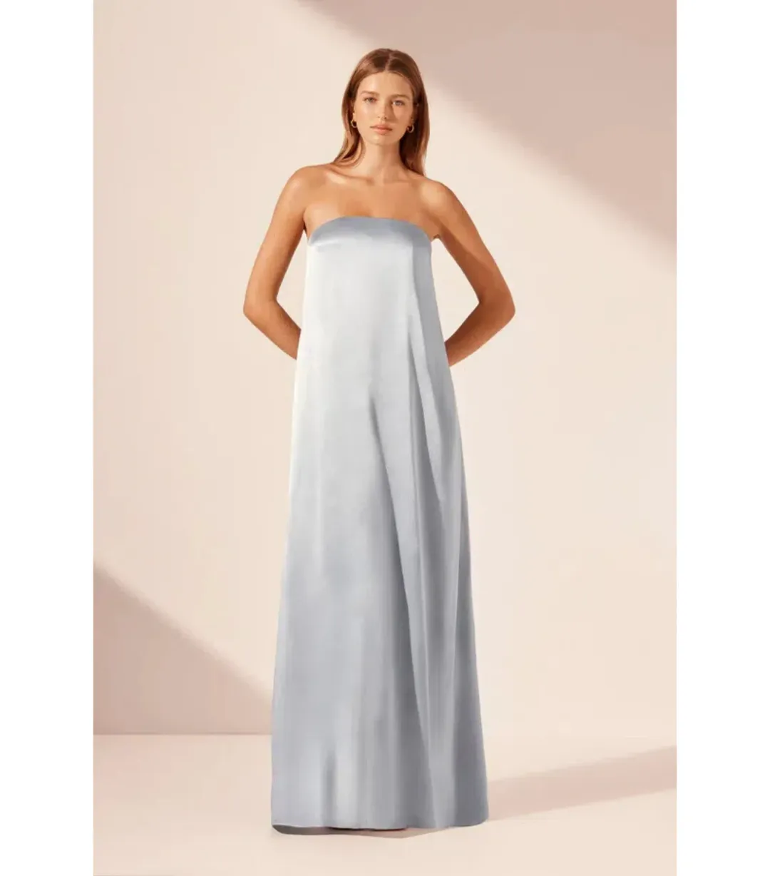 Shona Joy La Lune Strapless Column Maxi Dress Powder Blue Size AU 10 for rent on The Volte - main image