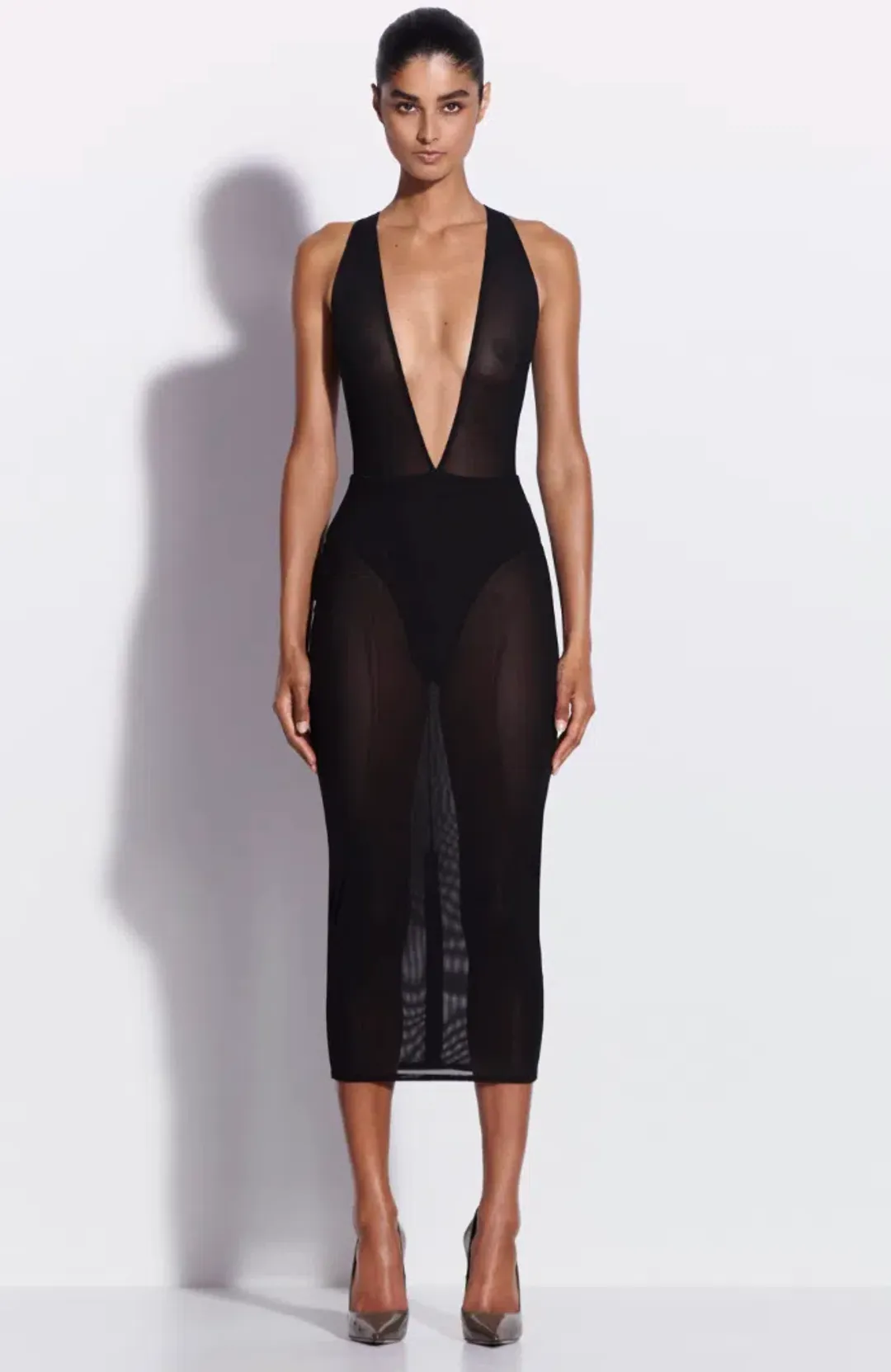 Alex Perry Halter Midi Dress in Stretch Mesh Black AU 10 for rent on The Volte - main image