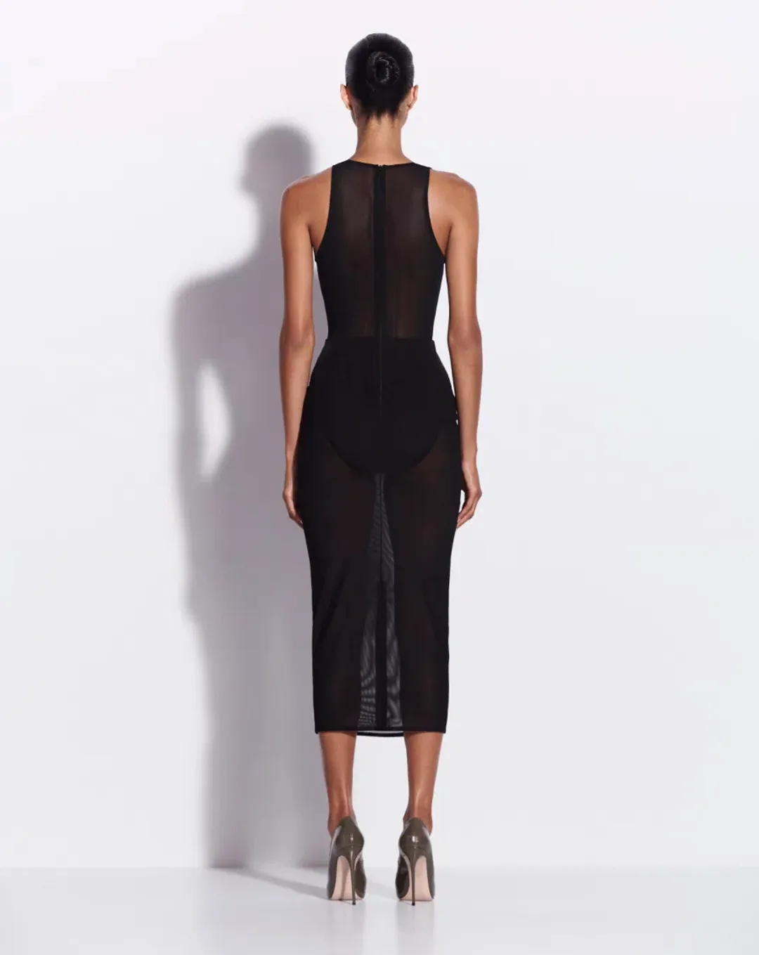 Alex Perry Halter Midi Dress in Stretch Mesh Black AU 10 for rent on The Volte - main image