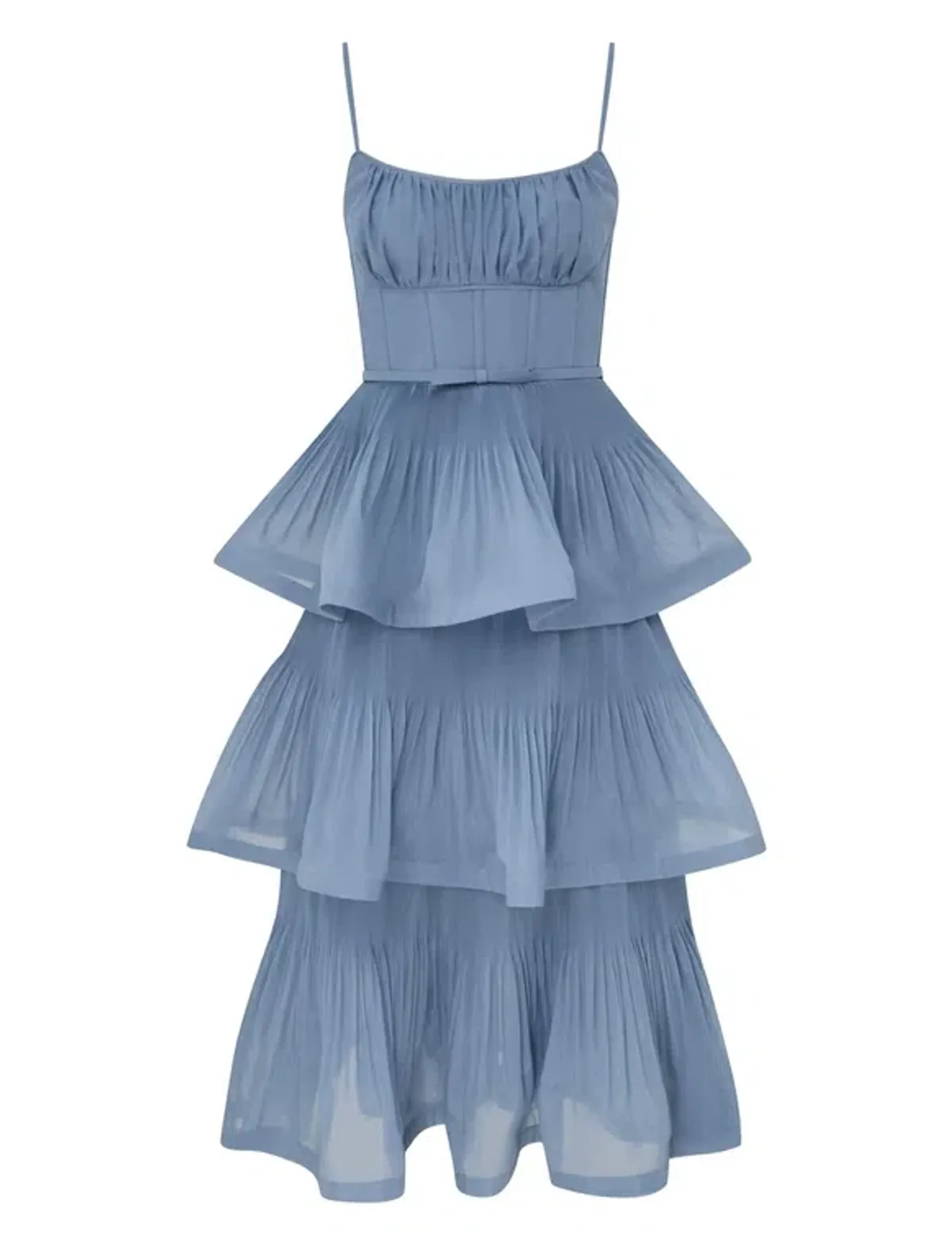 Zimmermann Pleated Tiered Midi Dress Deep Blue Size 3 - Image 1