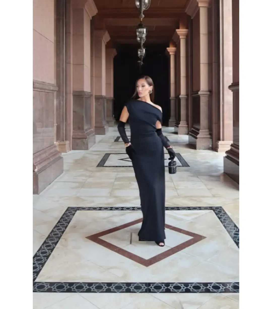 Odd Muse Ultimate Muse Draped Maxi Dress Black Size 10 for rent on The Volte - main image